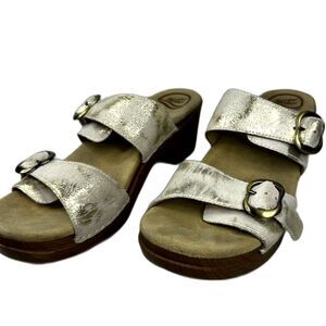 Dansko Sophie Platform Sandals w White/Gold Suede and Buckles - Wmn 41 (10.5-11)